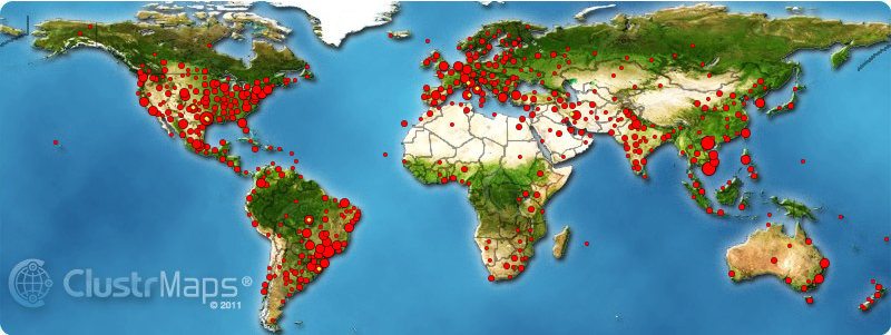 Figure 1. World map showing more than 29,000 visitors to the http://nutritionmodels.tamu.edu website since 2006. On October 2014, the countries that visited more were Vietnam (>8,000), United States (>6,000), and Brazil (>4,000).