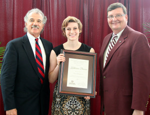 Katharine Beason with Drs. Dugas & Hussey after receiving her senior merit award.