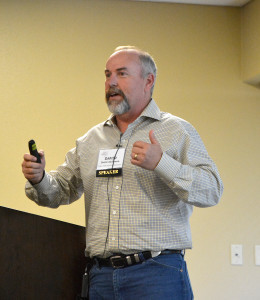 Dr. David Anderson, Texas A&M AgriLife Extension Service livestock economist, College Station, discusses findings from a recent study evaluating Texas livestock auction markets at the Texas A&M Beef Cattle Short Course. (Texas A&M AgriLife Extension Service photo by Blair Fannin)
