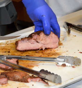 Pork loin was served at the recent barbecue town hall meeting at Texas A&M University. (Texas A&M AgriLife Extension Service photo by Blair Fannin)