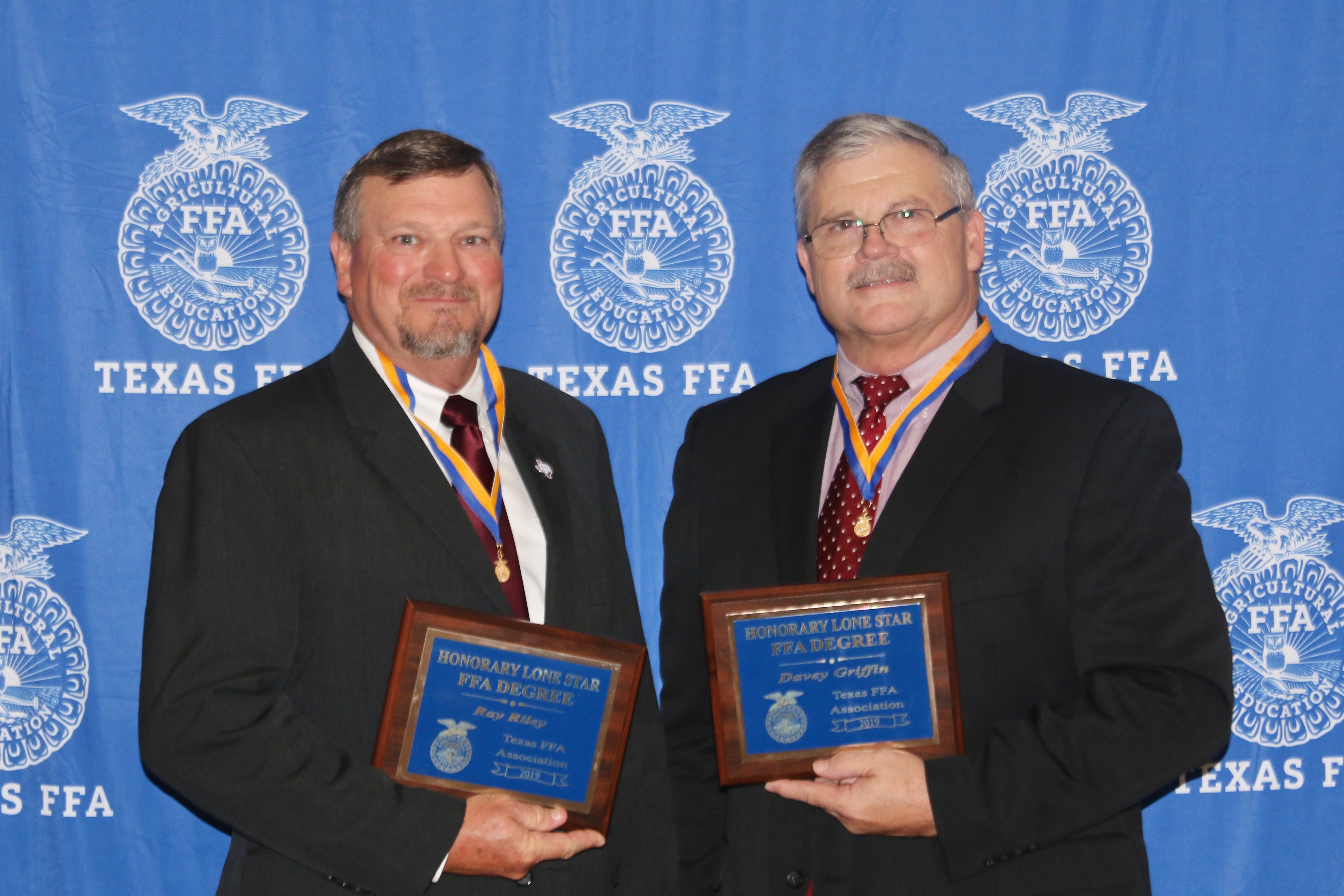 Ray Riley and Dr. Davey Griffin with their Honorary Lone Star Degrees at the 2019 Texas FFA Convention.