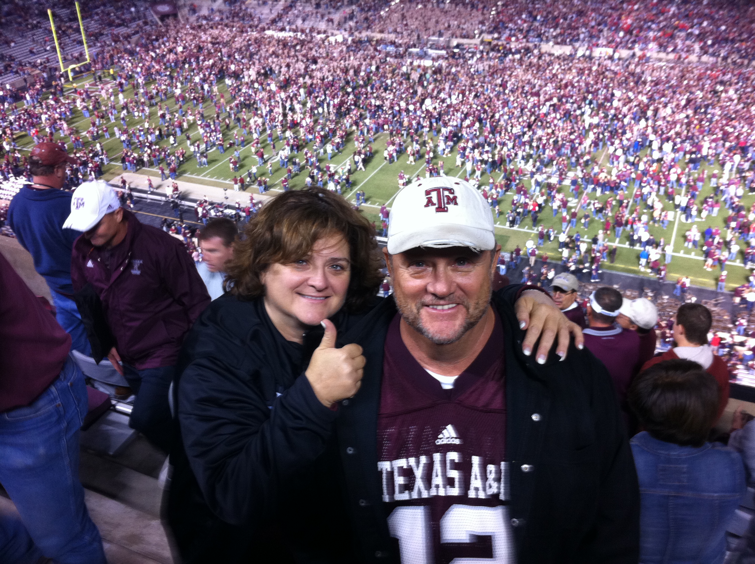 Angela and Hank Wiederhold at an Aggie football game. Photo courtesy of Angela Wiederhold.