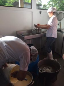 Costa Rican dairy farmer, Chrisley, and his wife, Patricia, collaborate to produce fresh cheese from their dairy cows. 