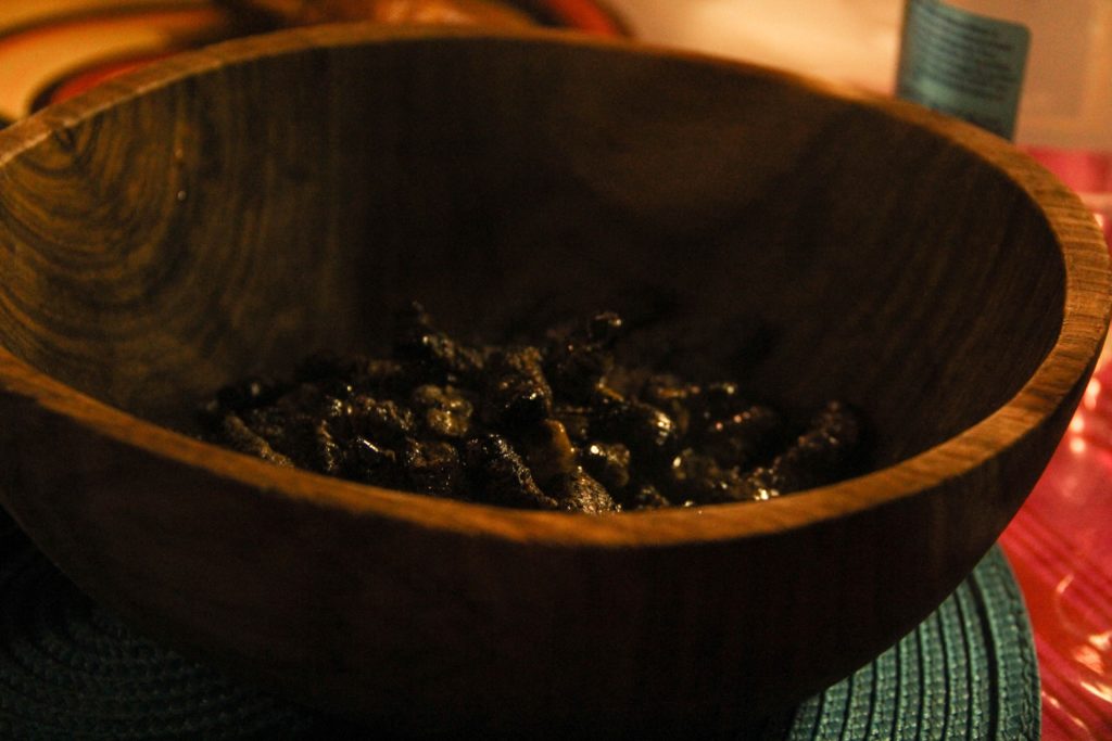Fresh mopane worms served at the Hafeni restaurant in Mondesa. This traditional dish is a delicacy in Mondesa.