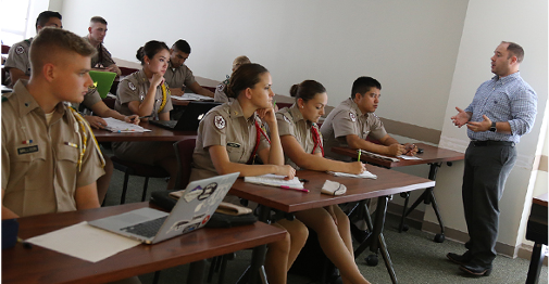 Texas A&M Corp of Cadet students in a classroom