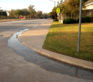 water running down road